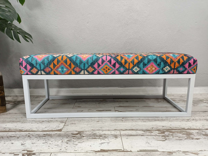 Decorative Ottoman Bench With Velvet Upholstered, Breastfeeding Bench, Designer Upholstered Ottoman Bench, Dark Brown Ottoman Benchin Entryway