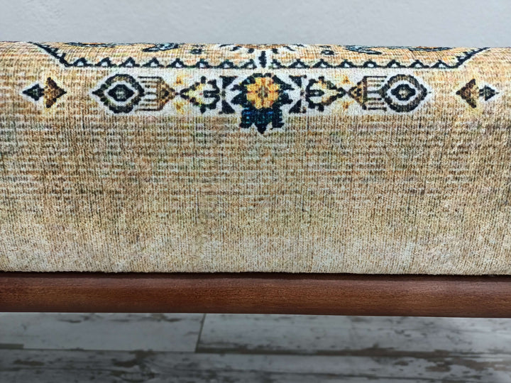 Ottoman Upholstered with Printed Rug Handmade Bench, Farmhouse Bench, Dressing room bench, Window seat, Bedroom Bench, Contemporary Rectangular Stool,