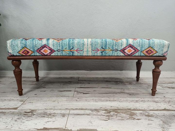 Window seat Bench, Wooden Leg Bench, Oriental Leg Walnut Footstool Bench, Simple Sofa Solid Wood Bench, Fabric Upholstered Single Sofa, Bench with Arms