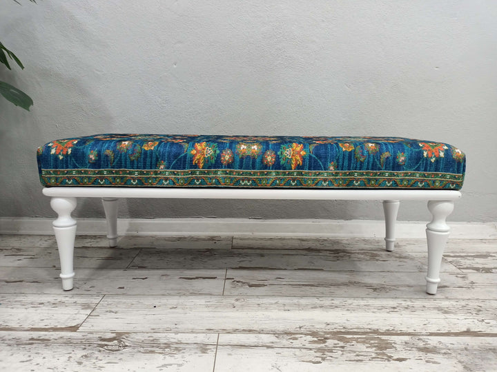 Stylish Bohemian Pattern Upholstered Bench, High Quality Wooden And Upholstered Bench, Easy To Clean Upholstered Bench, Dark Brown Ottoman Benchin Entryway