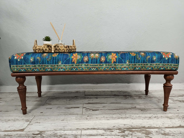 Vintage Look New Printed Fabric Ottoman Bench, Dressing Table Set Bench, New House Decorative Bench, Practical Upholstered Footstool Bench