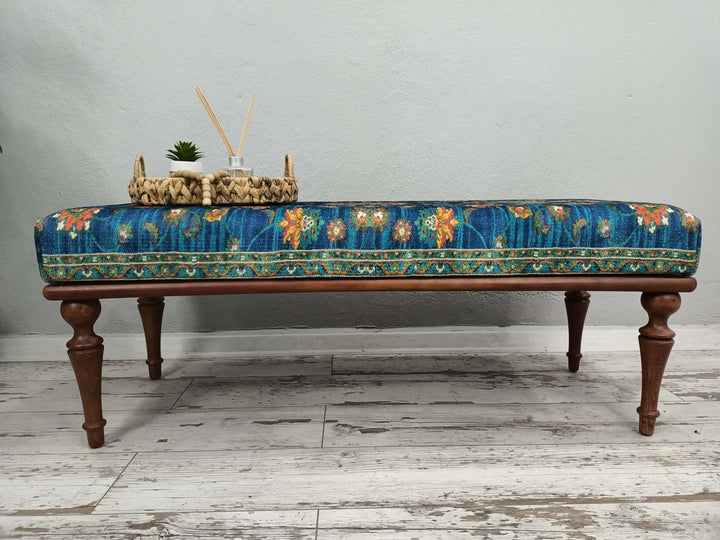 Vintage Look New Printed Fabric Ottoman Bench, Dressing Table Set Bench, New House Decorative Bench, Practical Upholstered Footstool Bench