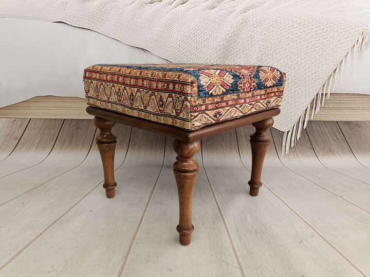Bench with arms, Oriental Printed Fabric Upholstered Ottoman Bench, Dressing Table Set Bench, Corridor Sitting Bench, Long seat living room bench