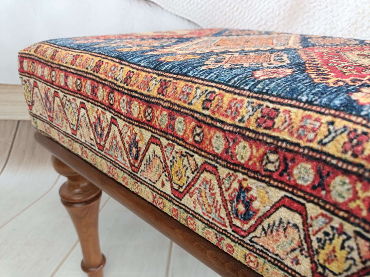 Short Ottoman Stool, Vintage Upholstered Ottoman Bench for Entryway, Corridor Sitting Bench, Velvet Soft Foot Mid-Century Square Modern Ottoman Bench