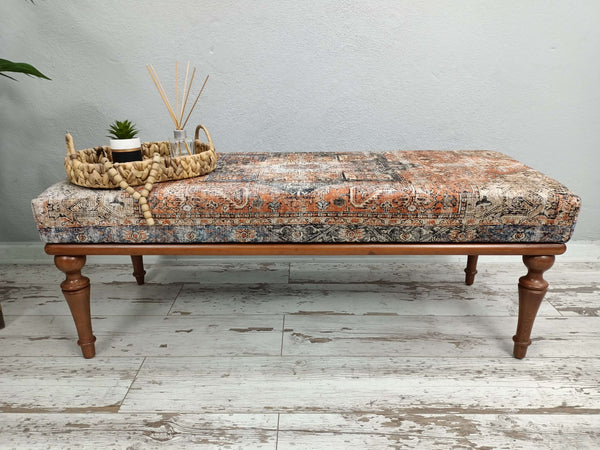 Cozy Dining Room Upholstered Ottoman Bench, Conical Leg Upholstered Bench, Handcrafted Ottoman Bench With Interior, Upholstered Ottoman Stool Bench