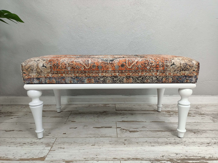 Loundry Bench, Mid-century Bench, livingroom Bench, Upholstered Comfortable Bench, Modern Upholstered Bench in Bedroom, Stylish Bohemian Pattern Upholstered Bench