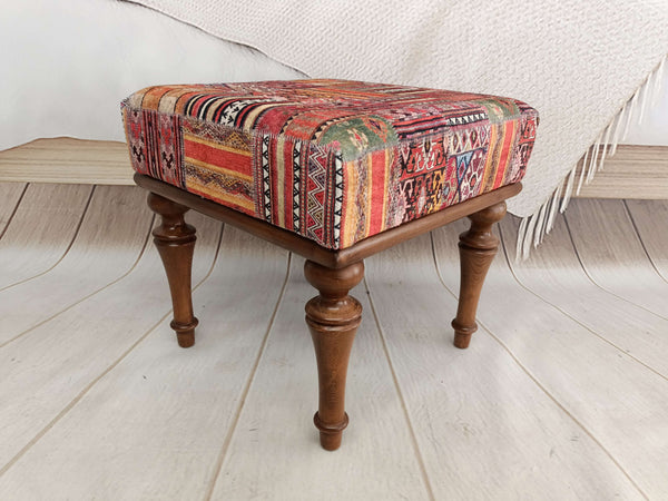 Oriental Walnut Wooden Leg Fabric Upholstered Bench