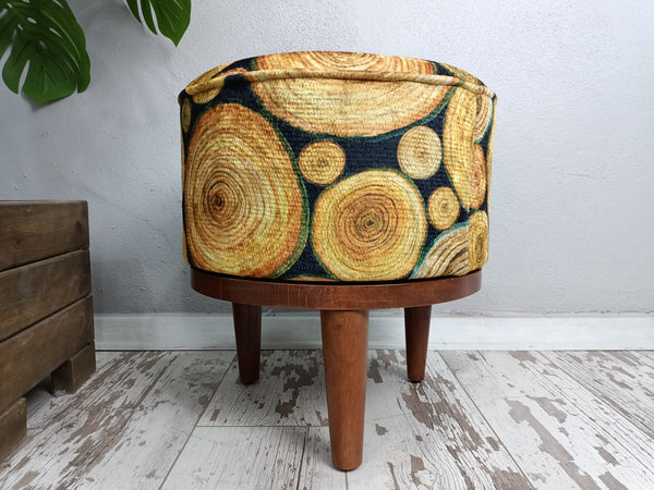 Forest Wooden Style Yellow Round Footstool Bench