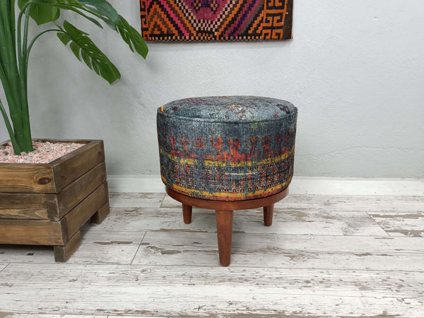 Dressing Table Bench, Vanity bench, Ottoman pouf, Pouf with legs, Entry bench, Handmade furniture, Foot rest stool, Round footstool