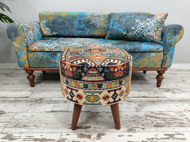Turkish Kilim Pattern Ottoman Bench with Storage, Upholstered Bench, Turkish Bench, Storage Dresser, Hallway Bench, Rustic Indoor Storage Bench for Entryway,