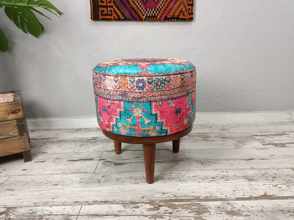 Conical Leg With Colorful Fabric Round Bench