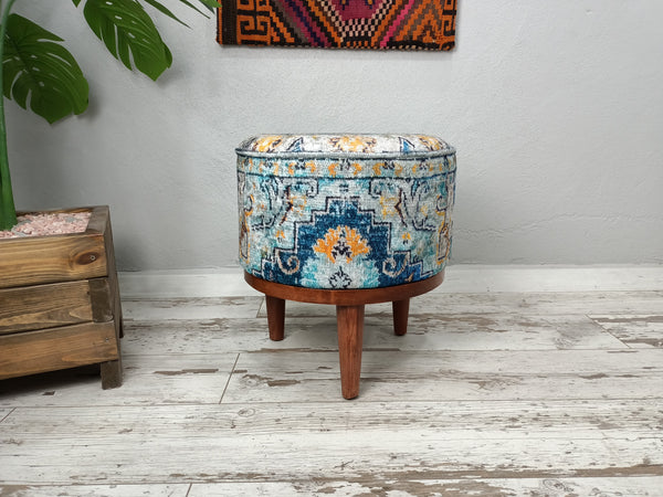 Blue Entrance Hall Sitting Small Footstool Bench