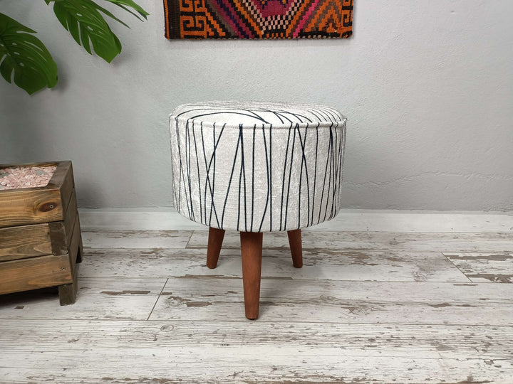 Printed Fabric Upholstered Ottoman Bench, Dressing Table Set Bench, New House Decorative Bench, Practical Upholstered Footstool Bench, Conical Leg Upholstered Bench