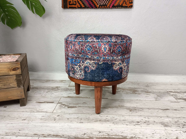 Purple Velvet Fabric Upholstered Footstool Bench