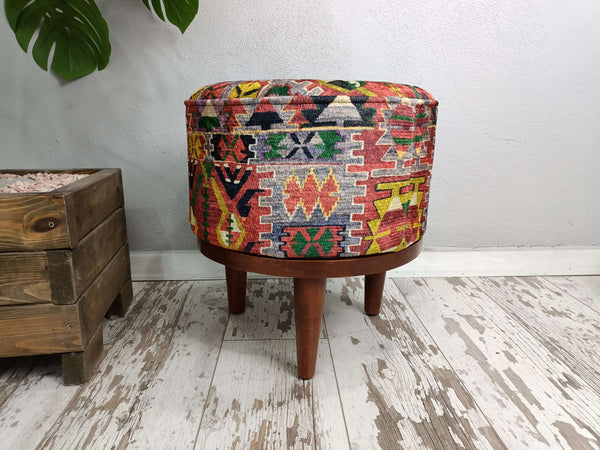 Entryway Round Wooden Leg Footstool Bench