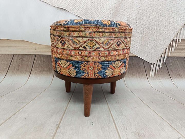 Century Modern Upholstered Fabric Bench, Wooden Bench with Backrest, Designer Upholstered Ottoman Bench, Oriental Leg Walnut Footstool Bench