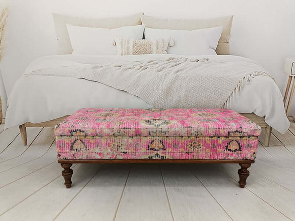 Pink Upholstered Storage Ottoman Bench for Bedroom, Upholstered Bench, Storage Ottoman, Storage Coffee Table, Low Chair, Tea Table Bench