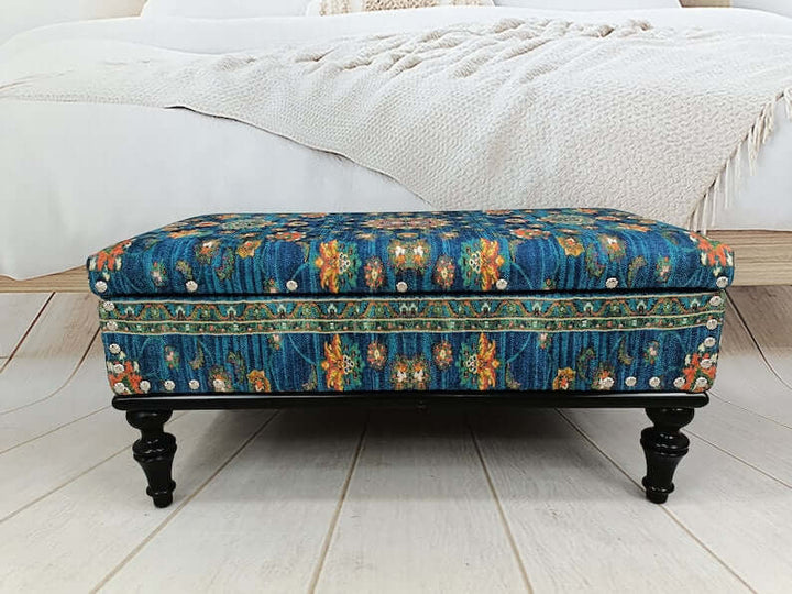 Bohemian Pattern Upholstered Bench, Detailed View Of Upholstered Bench Cushion, Erasable Sitting Bench Movie To Watch Comfort Bench 