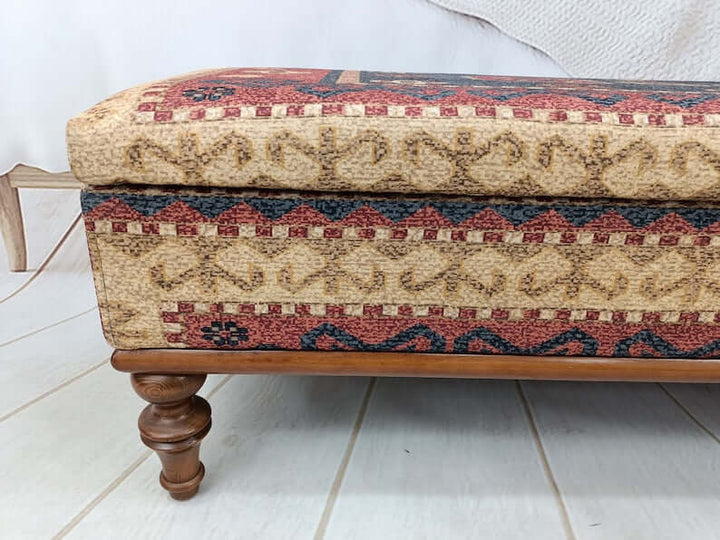Dressing Table Set Bench Ottoman Upholstered with Printed Rug Handmade Bench, Farmhouse Bench, Dressing room bench, Children Bench Walnut Stool Bench