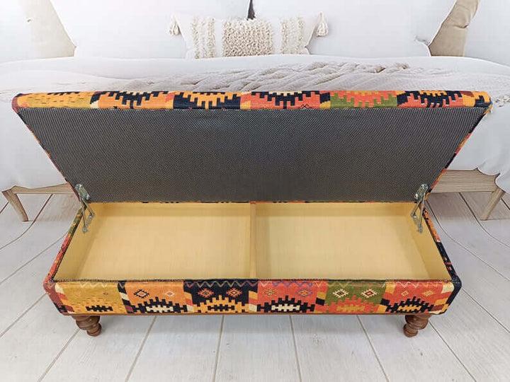 Mid Century Modern Upholstered Fabric Bench, Wooden Bench with Backrest, Pet Friendly Upholstered Bench, Modern Bench with Wooden Base Decorative Ottoman Bench