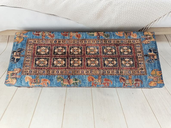 Dressing Table Set Bench Ottoman Upholstered with Printed Rug Handmade Bench, Farmhouse Bench, Dressing room bench