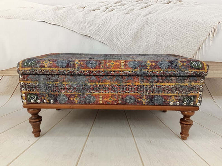 Pet Friendly Velvet Fabric Upholstered Bench, Antique Looking Step Stool Bench, Entrance Hall Bench, Library Reading Bench, Bathroom Step Bench