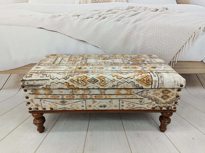 Embroidered Wooden Stool Bench, Bedroom Ottoman Makeup Stool Bench, Padded Foot Stool Bench Small Ottoman Bench Breathable Soft Bench