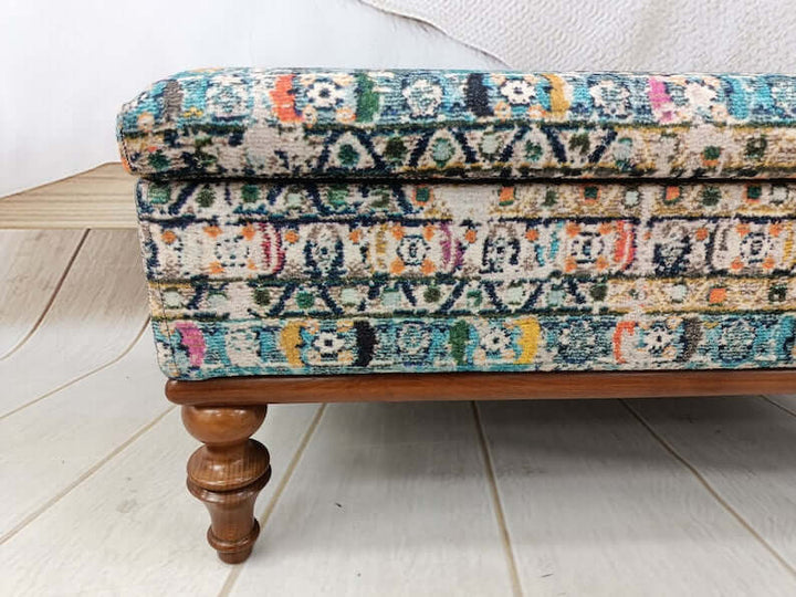 Library Bench, Living room Bench, Reading Bench, sitting Bench, Modern Upholstered Bench in Bedroom, Stylish Bohemian Pattern Upholstered Bench
