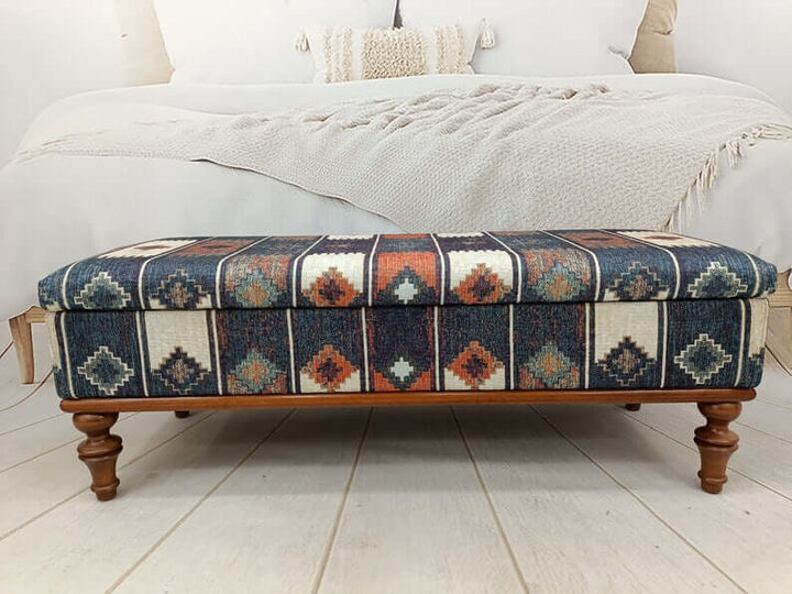 Library Armchair, Living room Bench, Reading Bench, Modern Upholstered Bench in Bedroom, Stylish Bohemian Pattern Upholstered Bench
