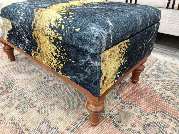 Cocktail Sitting Ottoman Bench, Storage Coffee Table Bench, Velvet Fabric Upholstered Bench, Eraseble Fabric Bench, Vanity Bench, Marble Looking Footstool Bench
