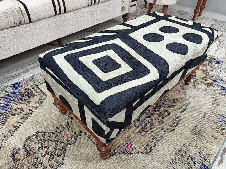 Wood Work Handmade Bench, Vintage Pattern Upholstered Bench, Modern Upholstered Bench in Bedroom, Upholstered Ottoman Bench, Oriental Leg Walnut Footstool Bench