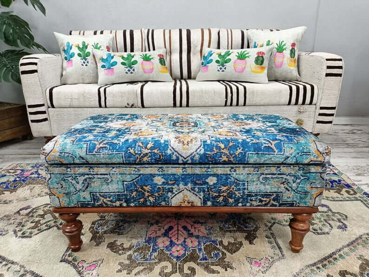 Bohemian Pattern Upholstered Bench, High Quality Wooden And Upholstered Bench, Footstool Bench with Printed Fabric