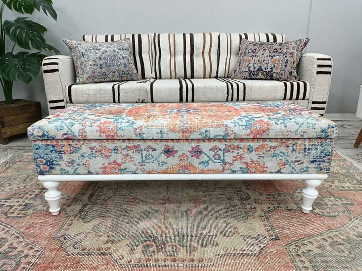Modern Upholstered Bench in Bedroom, Stylish Bohemian Pattern Upholstered Bench, Customizable Dining Room Velvet Bench, Elegant Reading Bench