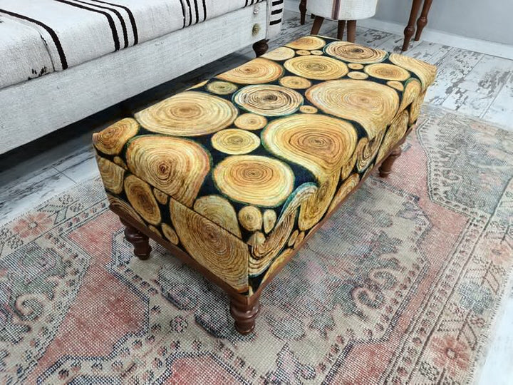High Quality Wooden And Upholstered Bench, Bench with Printed Fabric, Natural Ottoman Bench With Classic Legs, Customizable Dining Room Velvet Bench