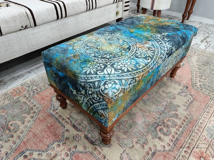 Blue Handmade Ottoman Bench with Storage, Bench for Entryway, Blue Storage Bench, Coffee Table Ottoman, Handmade Furniture, Hallway Table, Trunk Bench, Living Room Bench