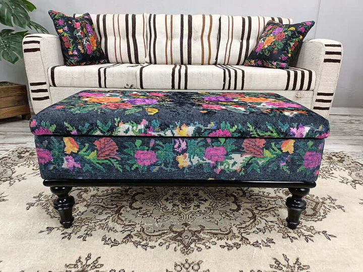 Mid Century Modern Upholstered Fabric Rocking Bench, Movie To Watch Comfort Bench, Modern Bench with Wooden Base
