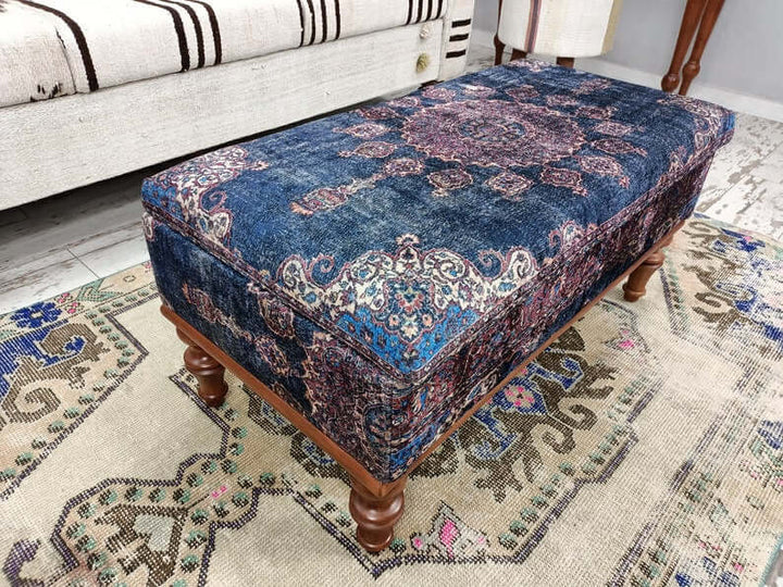 Contemporary Ottoman Bench With Velvet Upholstered, Breastfeeding Bench, Designer Upholstered Ottoman Bench, Dark Brown Ottoman Bench