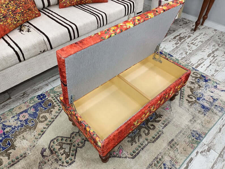 Designer Upholstered Ottoman Bench, Dark Brown Ottoman Benchin Entryway Upholstered Bench with Lumbar Pillow, Library Bench, Living room Bench