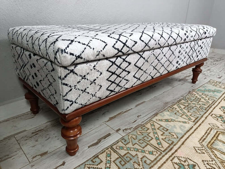 Modern Upholstered Bench in Bedroom, High Quality Wooden And Upholstered Bench, Woodworker Large Size Printed Bench, Aztec Entryway Handmade Bench