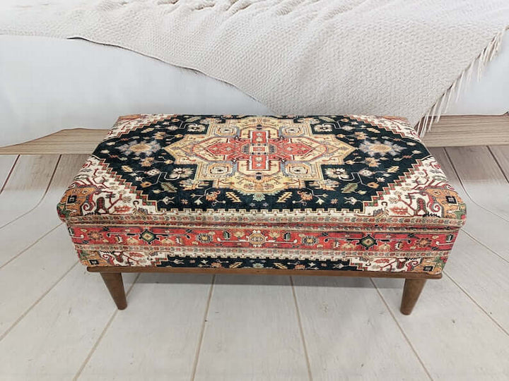 Medallion Traditional Ottoman Bench with Storage, Stylish Bohemian Pattern Upholstered Bench, High Quality Wooden And Upholstered Bench