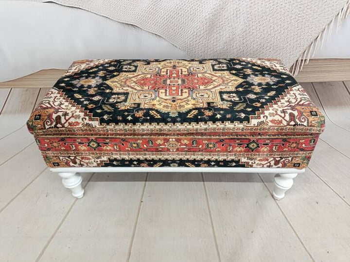 Stylish Bohemian Pattern Upholstered Chair, Medallion Brown Fabric Upholstered Bench, Pet Game Durable Bench, Farmhouse Decor Bench