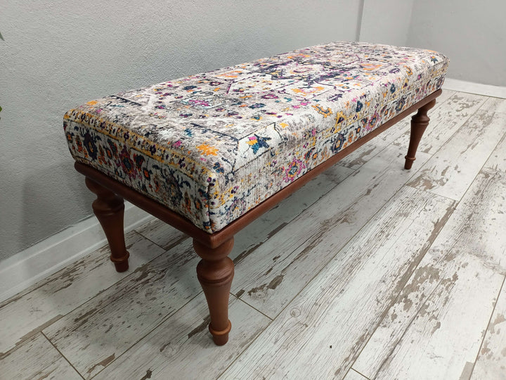 Conical Leg Upholstered Bench, Quality Rocking Bench, Bedroom Decor Bench, Wooden Leg Bench Upholstered Bench, Wooden Bench with Backrest
