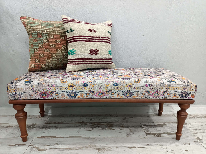 Mid Century Modern Upholstered Fabric Rocking Bench, Movie To Watch Comfort Bench, Eco Friendly Bench, Ottoman Bench With Easy Maintenance Upholstered