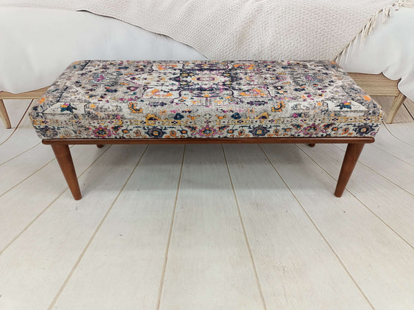 Oriental Printed Fabric Upholstered Ottoman Bench, Dressimg Table Set Bench, New House Decorative Bench, Bench Front Of The Entrance Door