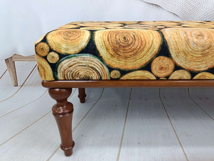 Movie To Watch Comfort Bench Modern Relaxation Bench with Backrest, Stylish Bohemian Pattern Upholstered Bench, Detailed View Of Upholstered Bench Cushion