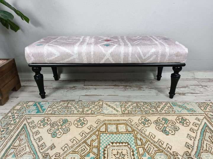 Coffee Bench Piano Bench, Wood Work Handmade Bench, Vintage Pattern Upholstered Bench, Modern Upholstered Bench in Bedroom, High Quality Wooden And Upholstered Bench