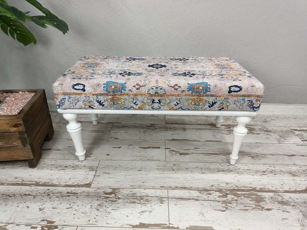 Floral End of Bed Handmade Bench, Library Decorative Bench, Wooden Durable Footstool Bench, Livingroom Reading Footstool Bench