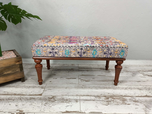 Multicolor Upholstered Entryway Ottoman Bench, Colourful Durable Fabric Upholstered Bench, Music Room Piano Bench, Diningroom Table Footstool Bench