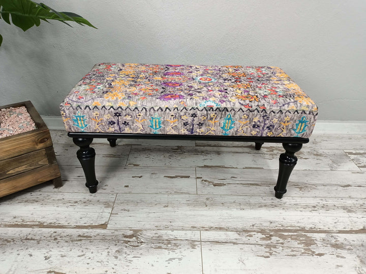 Diningroom Table Footstool Bench, Pink Color Cute Footstool Bench, Entryway Waiting Step Stool Bench, Ottoman Fabric Upholstered Bench