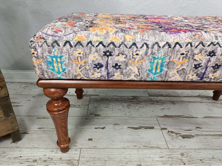 Colourful Durable Fabric Upholstered Bench, Music Room Piano Bench, Diningroom Table Footstool Bench, Walnut Wooden Footstool Bench